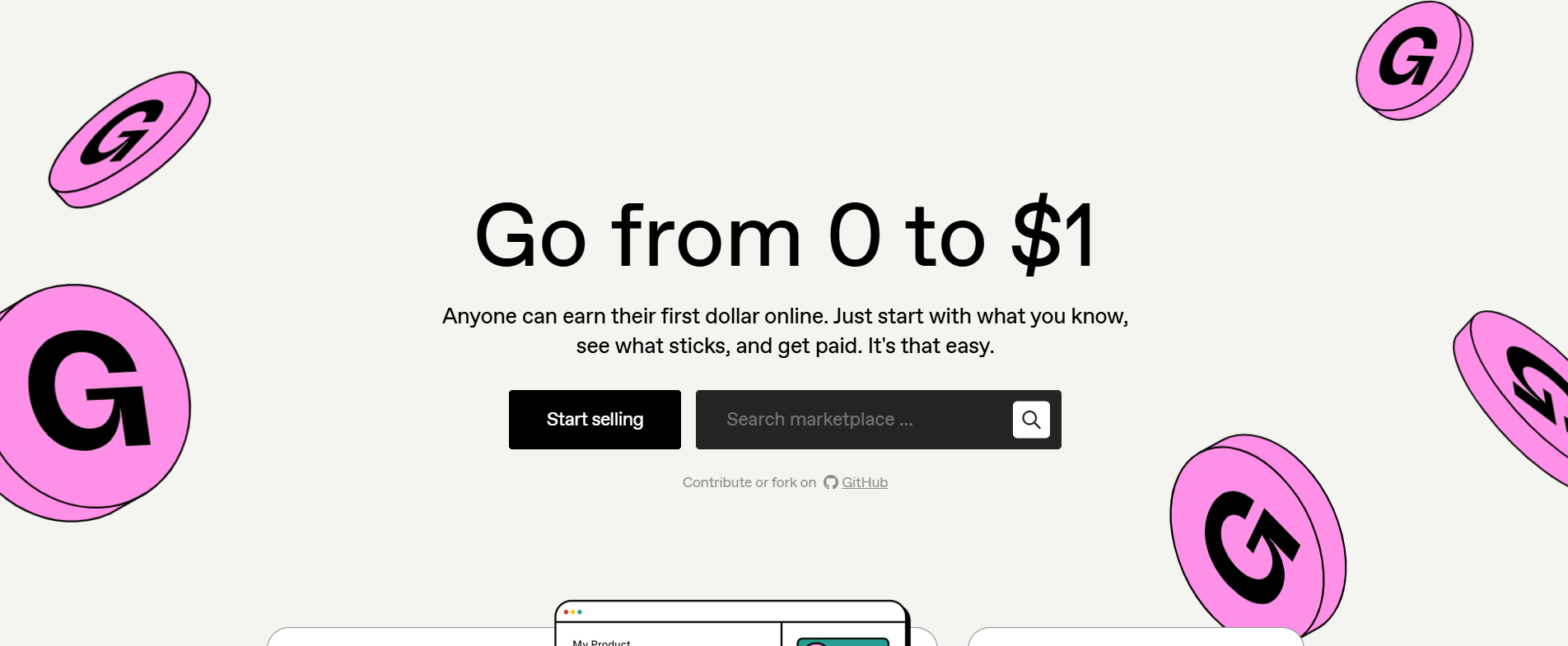 Screenshot showing Gumroad homepage