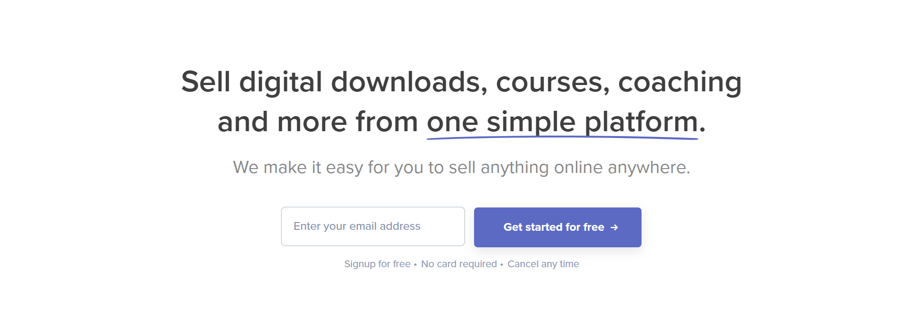 Screeshot showing payhip home page.