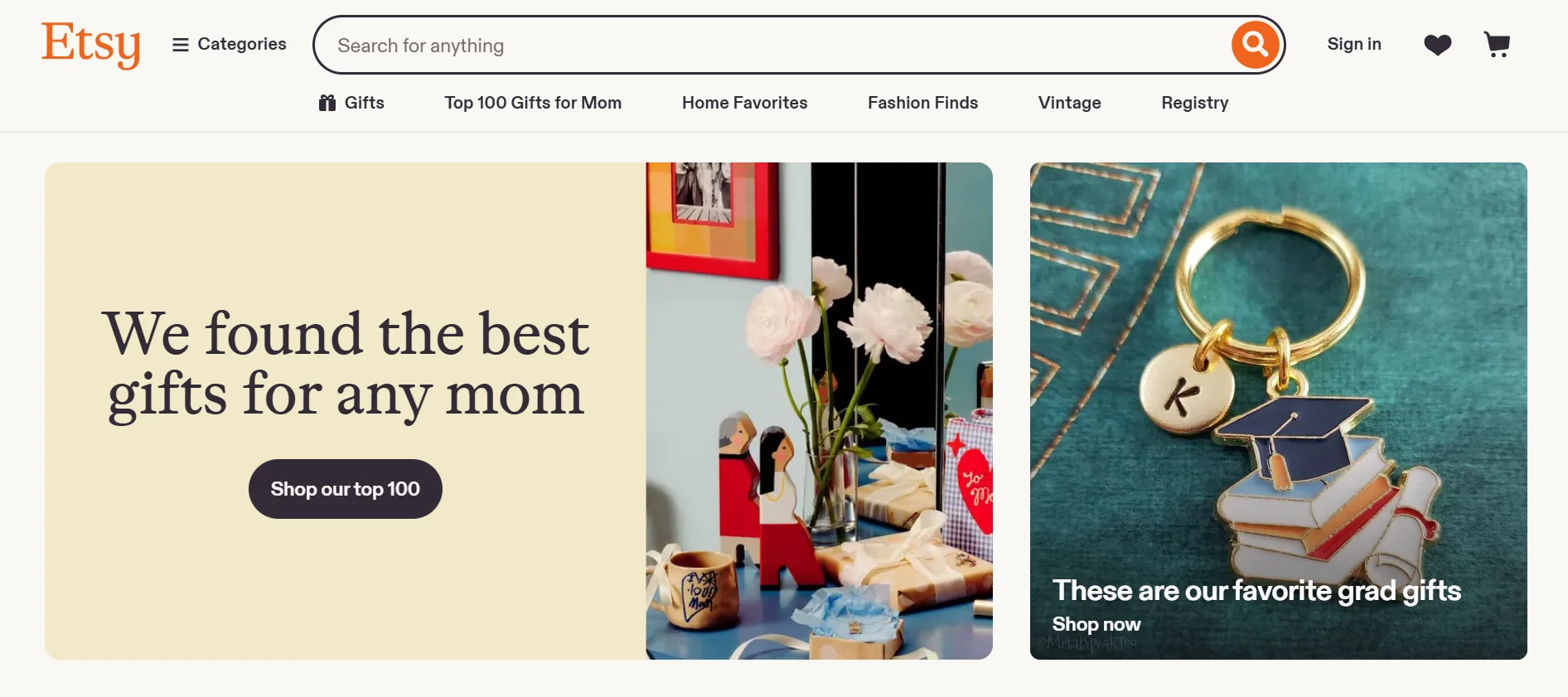 Screenshot of etsy store home page