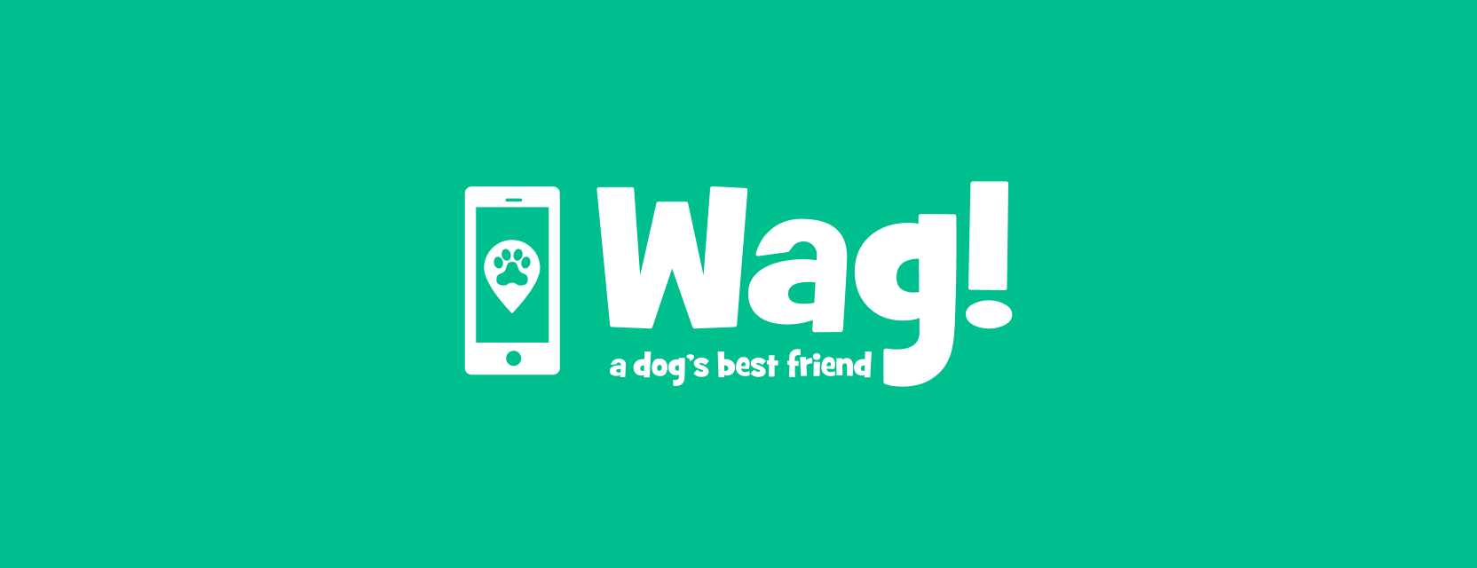 White Wag! logo with a smartphone icon featuring a paw print on a bright green background.