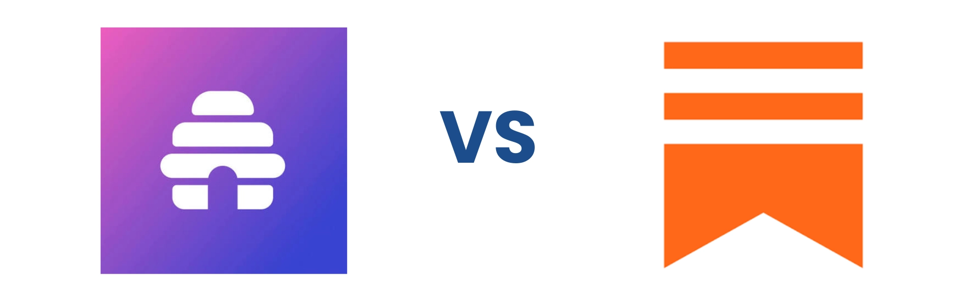 Logomark comparison of a white beehiiv icon on a purple gradient against a blue "VS" text and an Substack icon.