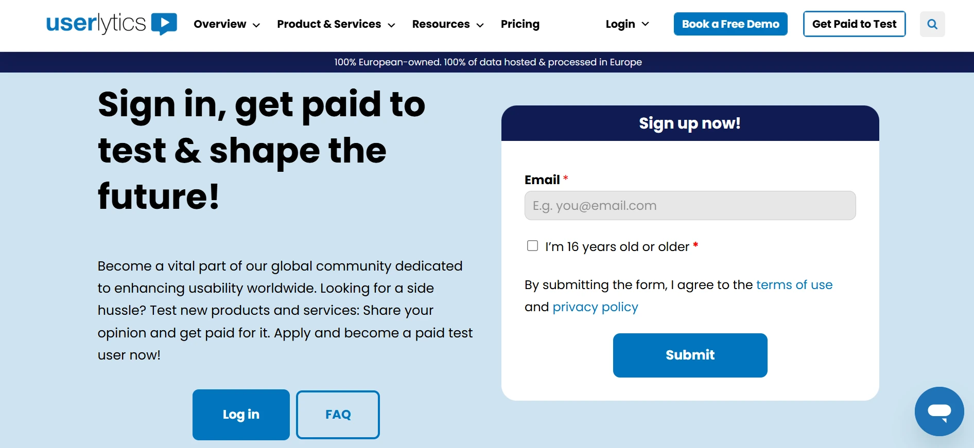 Userlytics webpage
