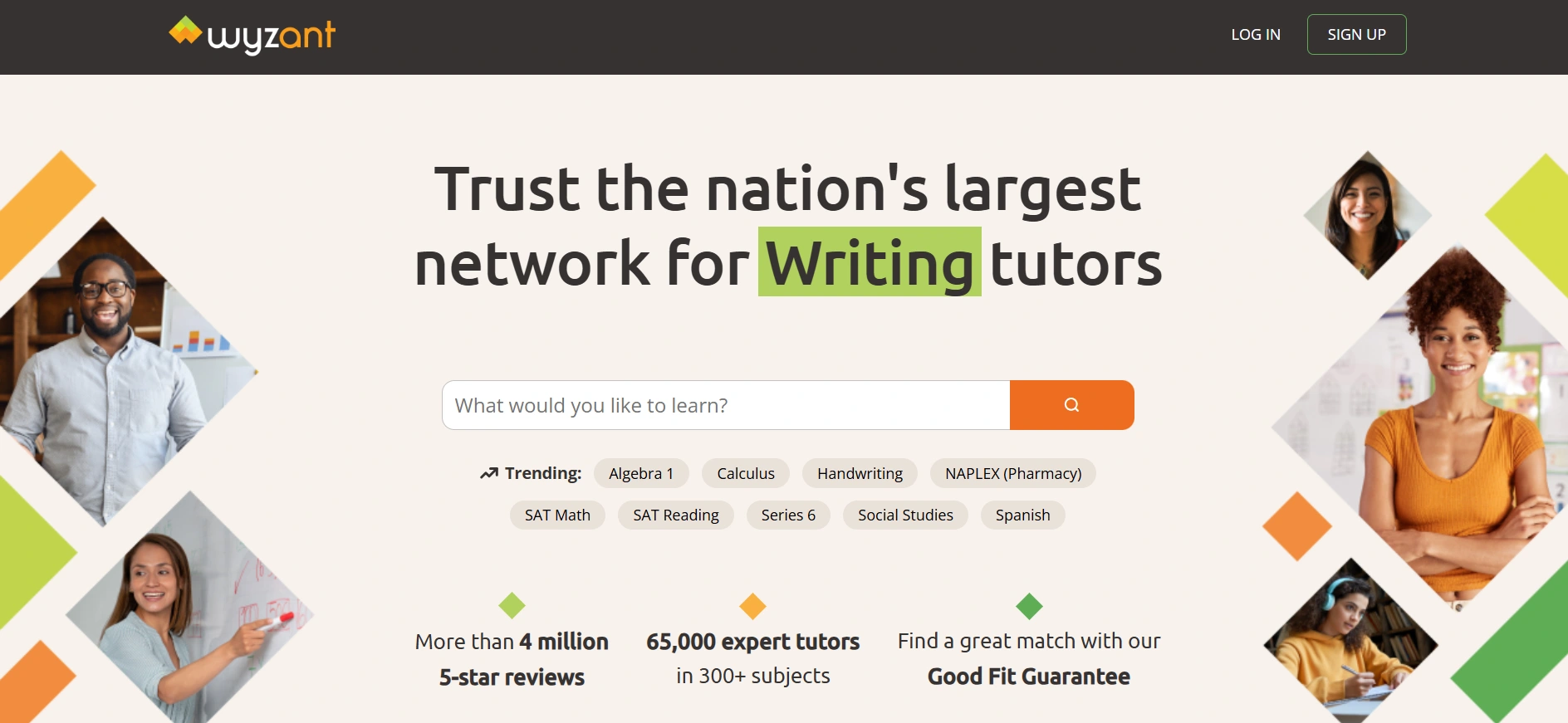 A screenshot showing Wyzant webpage.
