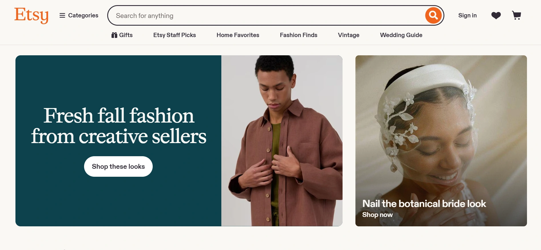 Etsy webpage
