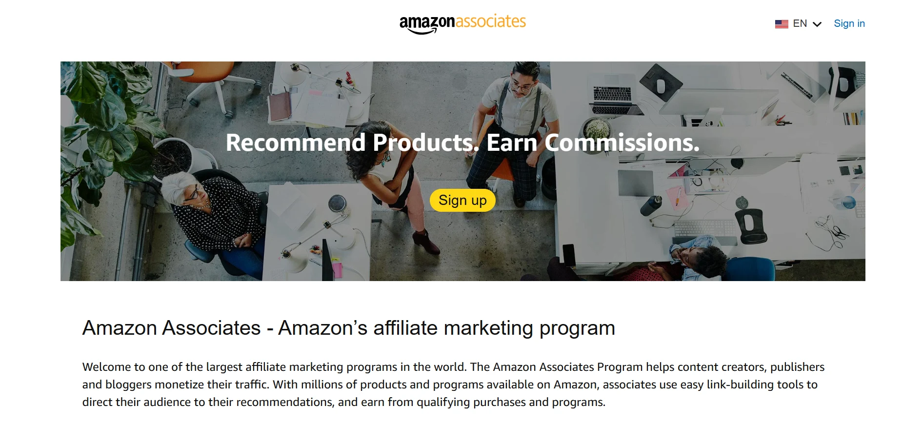 Amazon Associates webpage