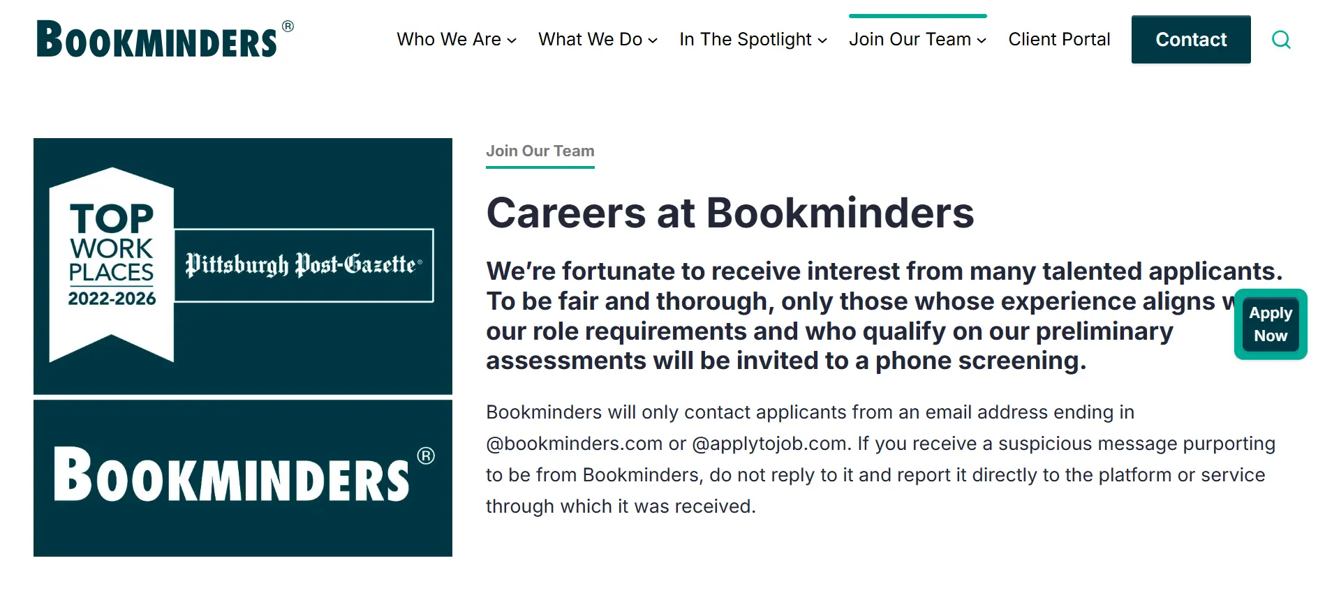 Bookminders career page