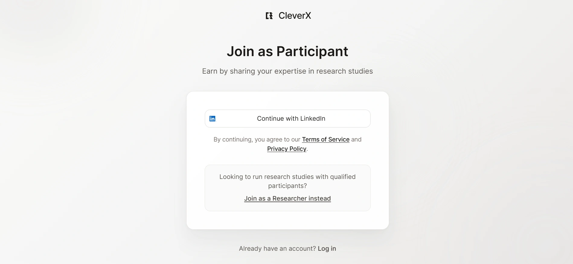 CleverX participant webpage