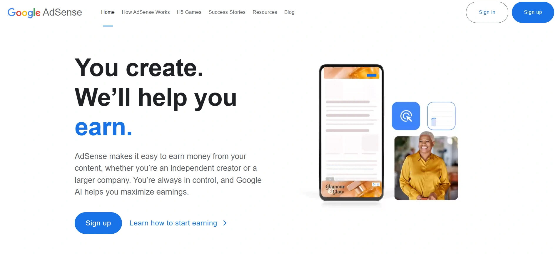 Google AdSense webpage