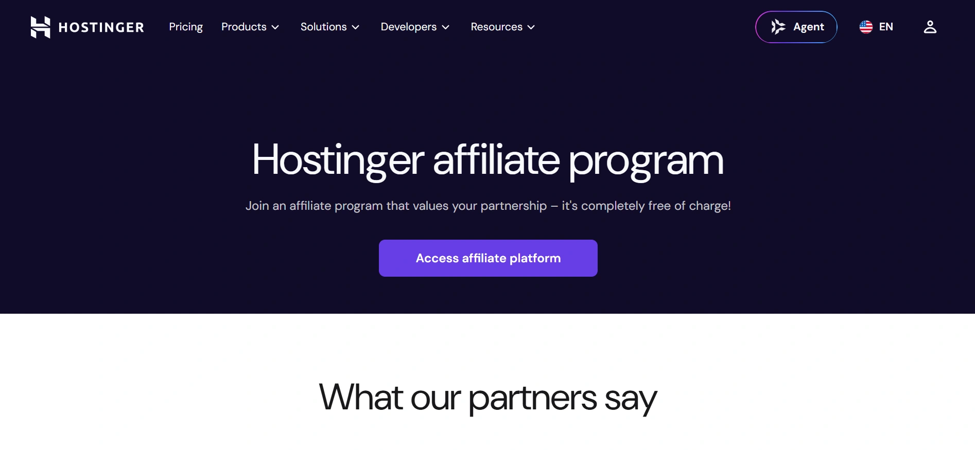 Hostinger Affiliate Program webpage