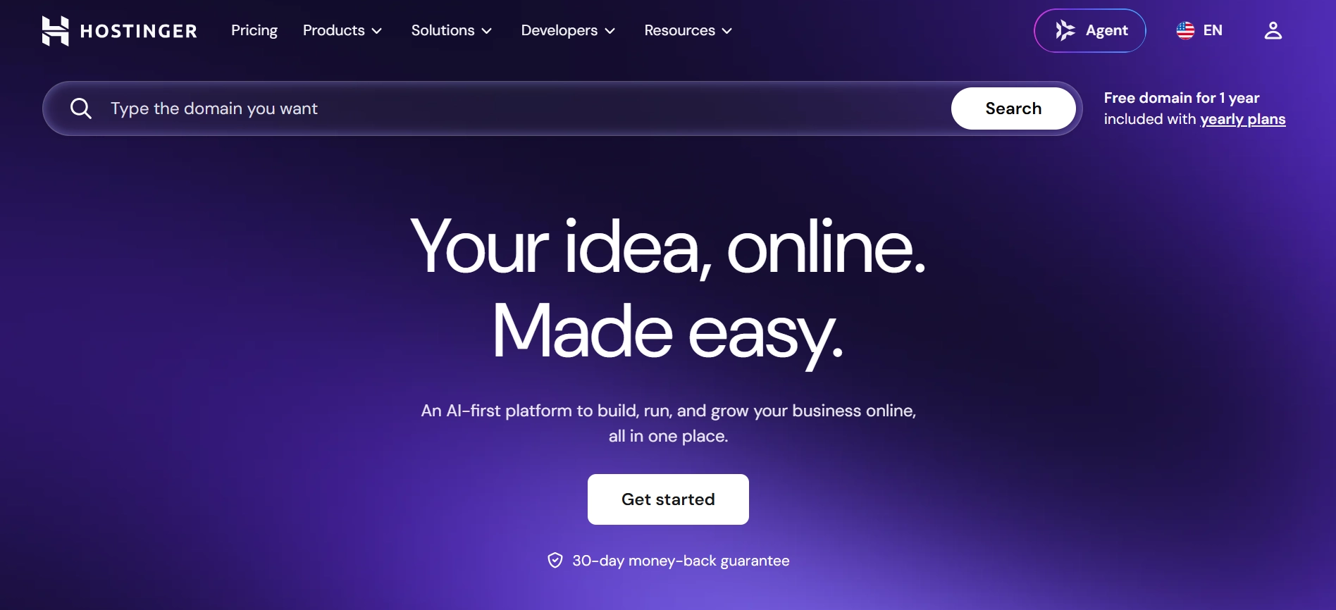 Screenshot showing Hostinger webpage
