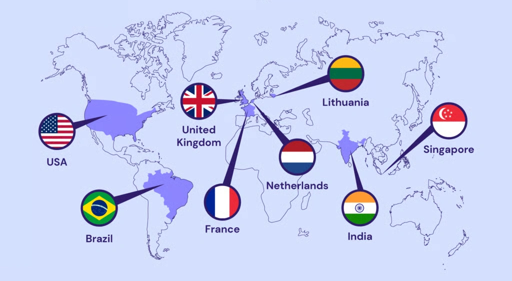 Image showing the locations of Hostinger data centers