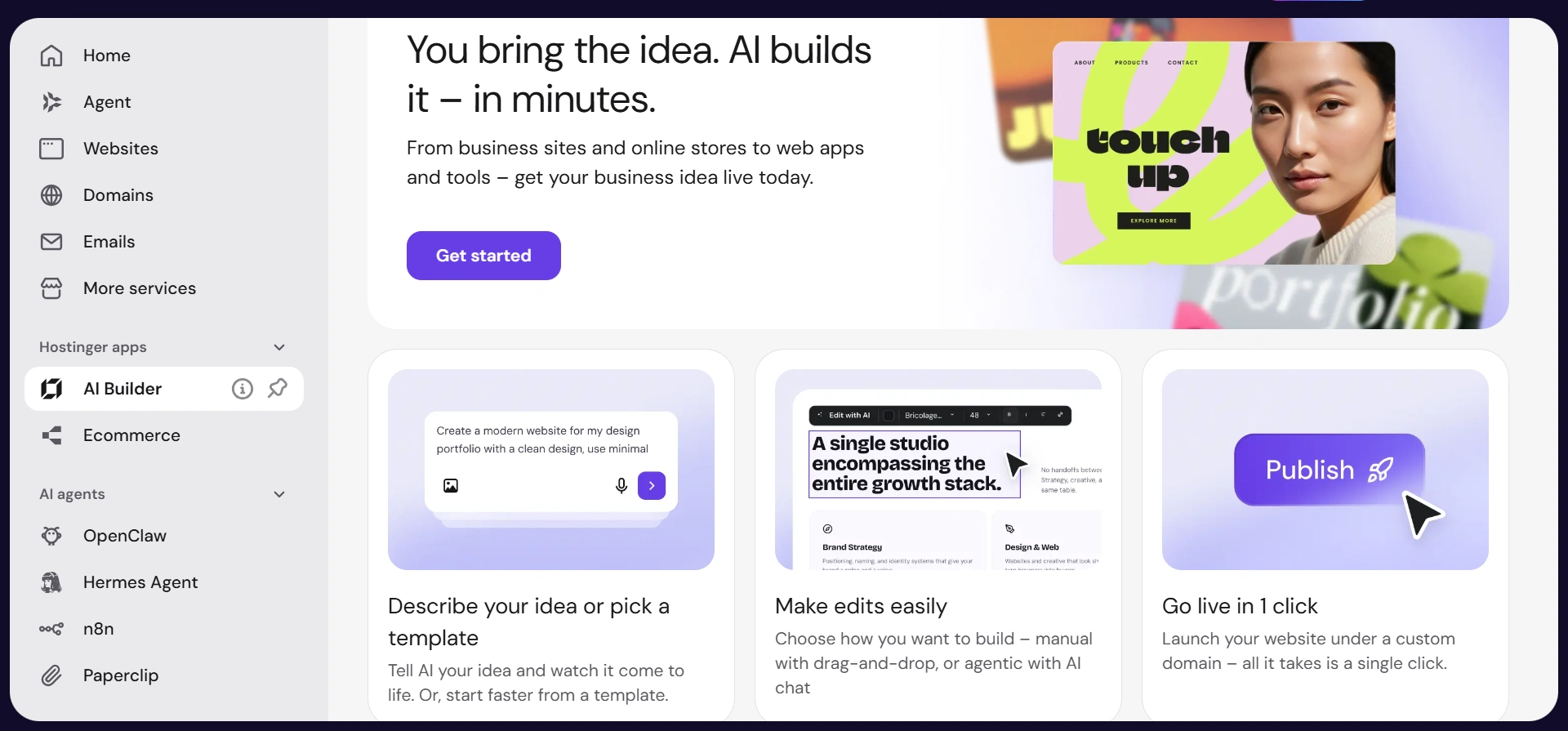 Image showing Hostinger's AI website builder.