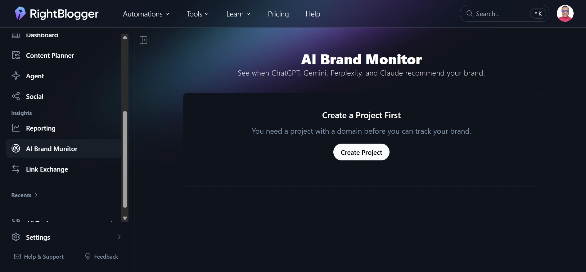 RIghtBlogger AI Brand Monitor