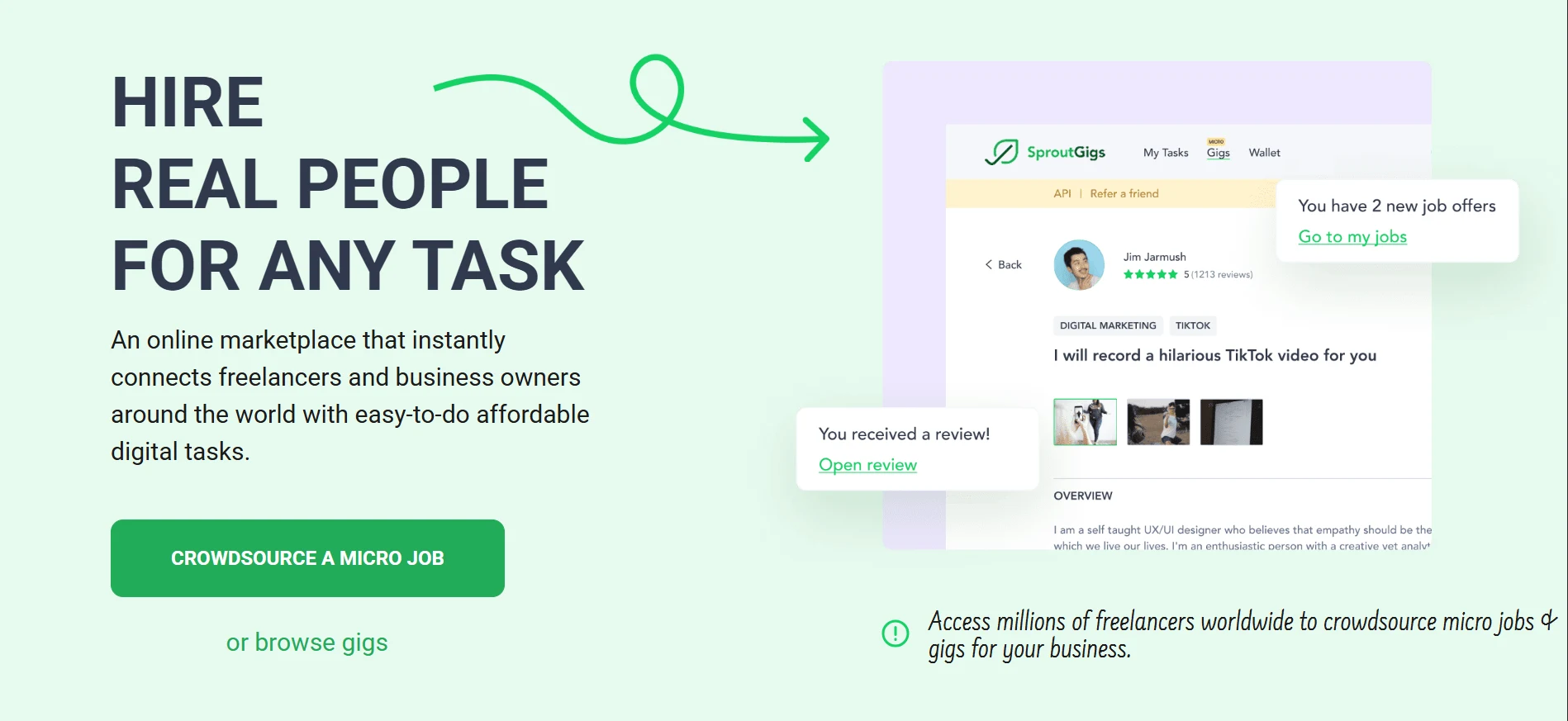 SproutGigs webpage