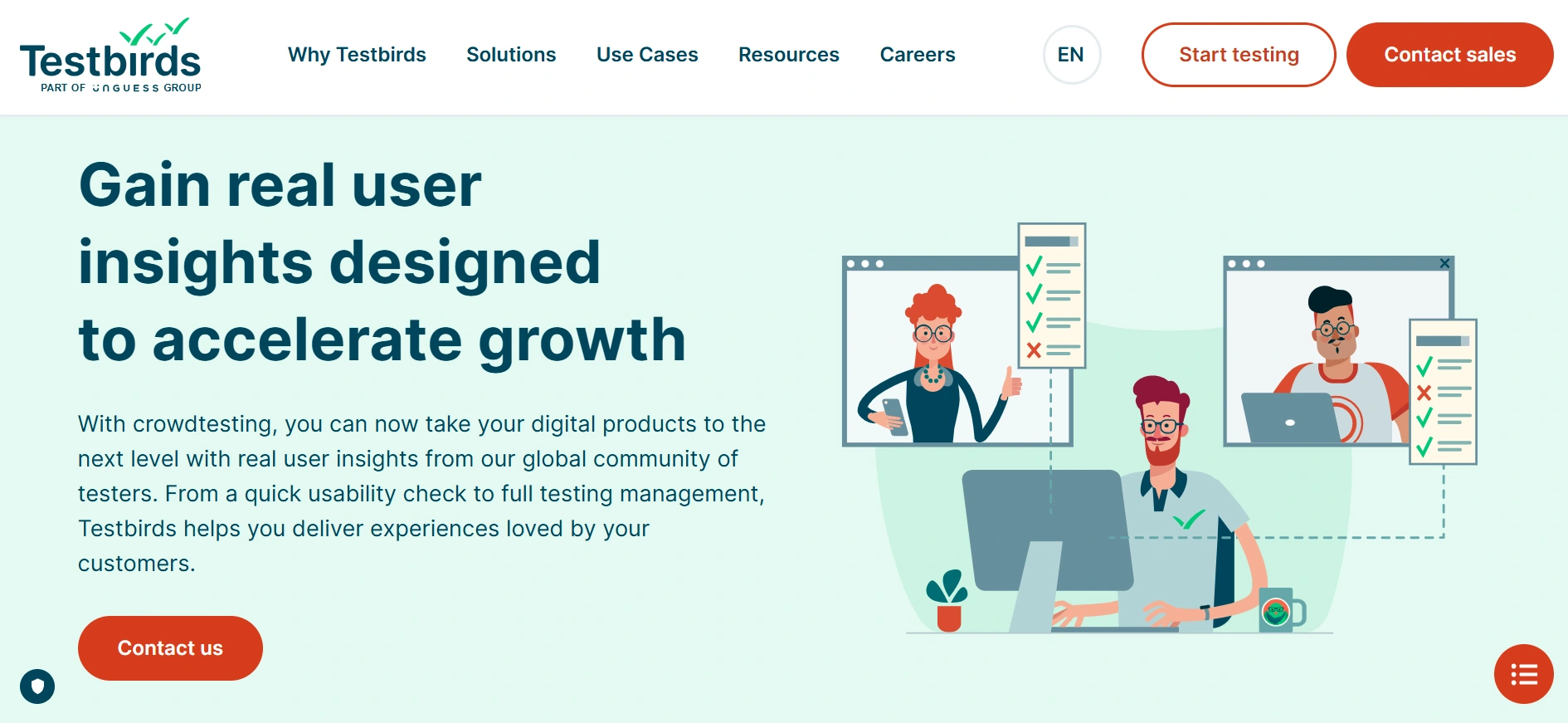 Testbirds webpage