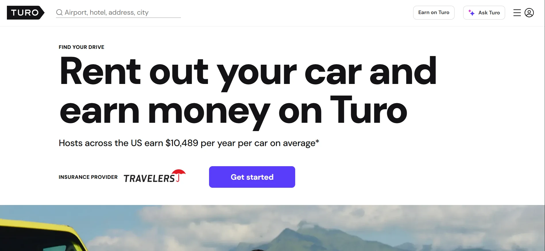 Turo webpage