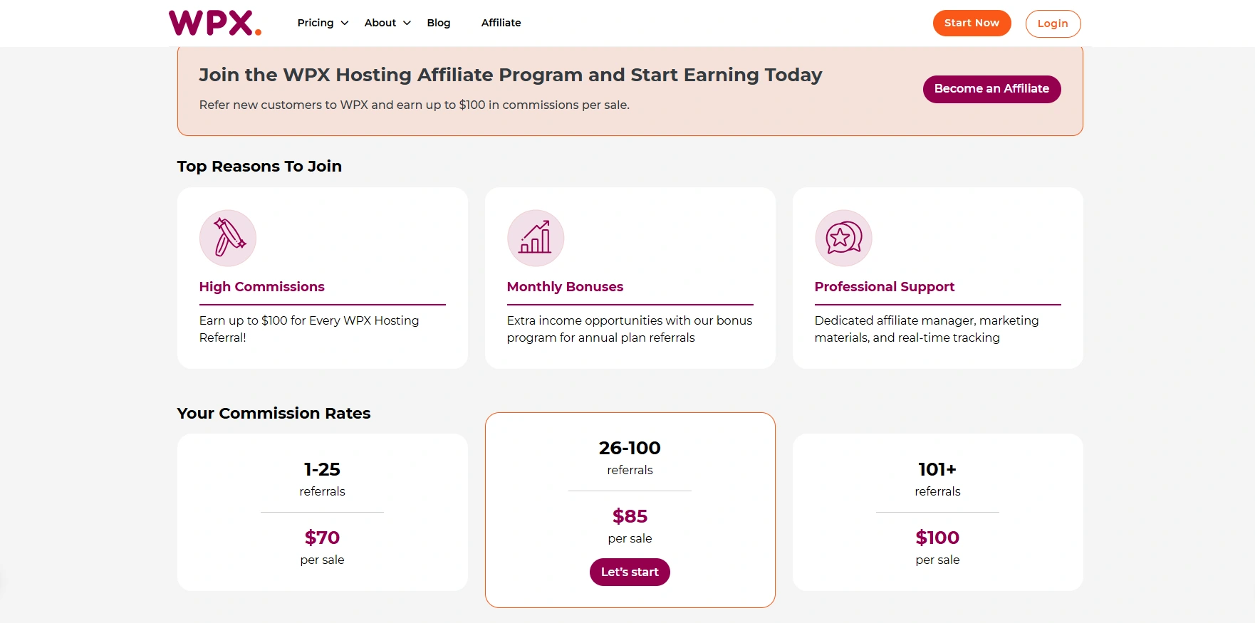 WPX Hosting Affiliate Program webpage
