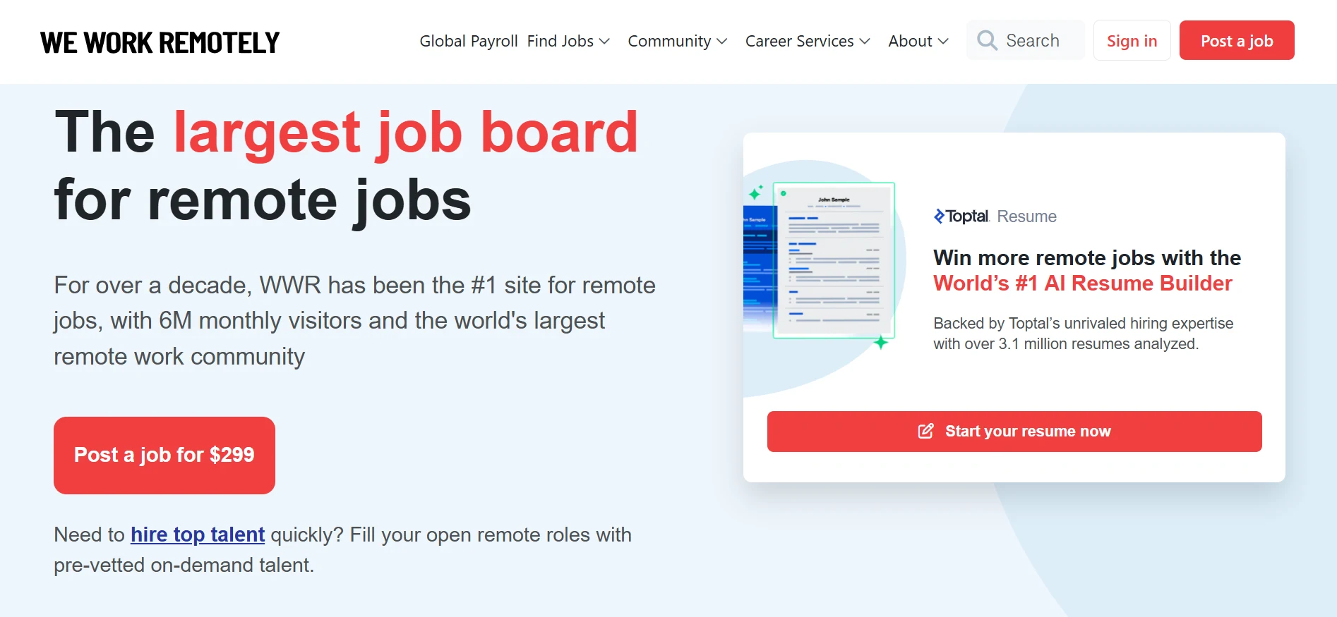 We Work Remotely webpage