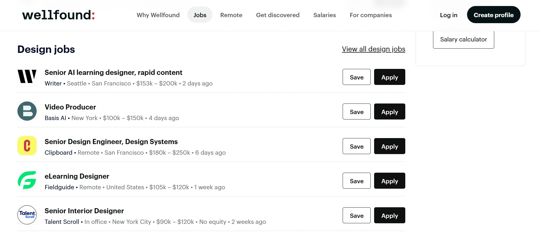Screenshot showing Wellfound jobs 
