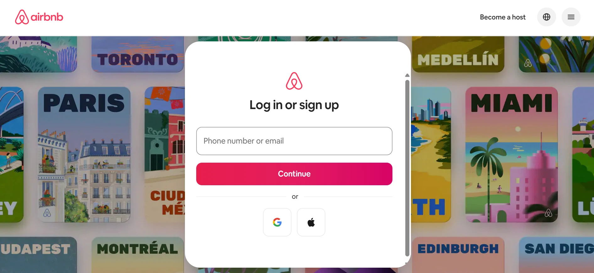 Air bnb webpage