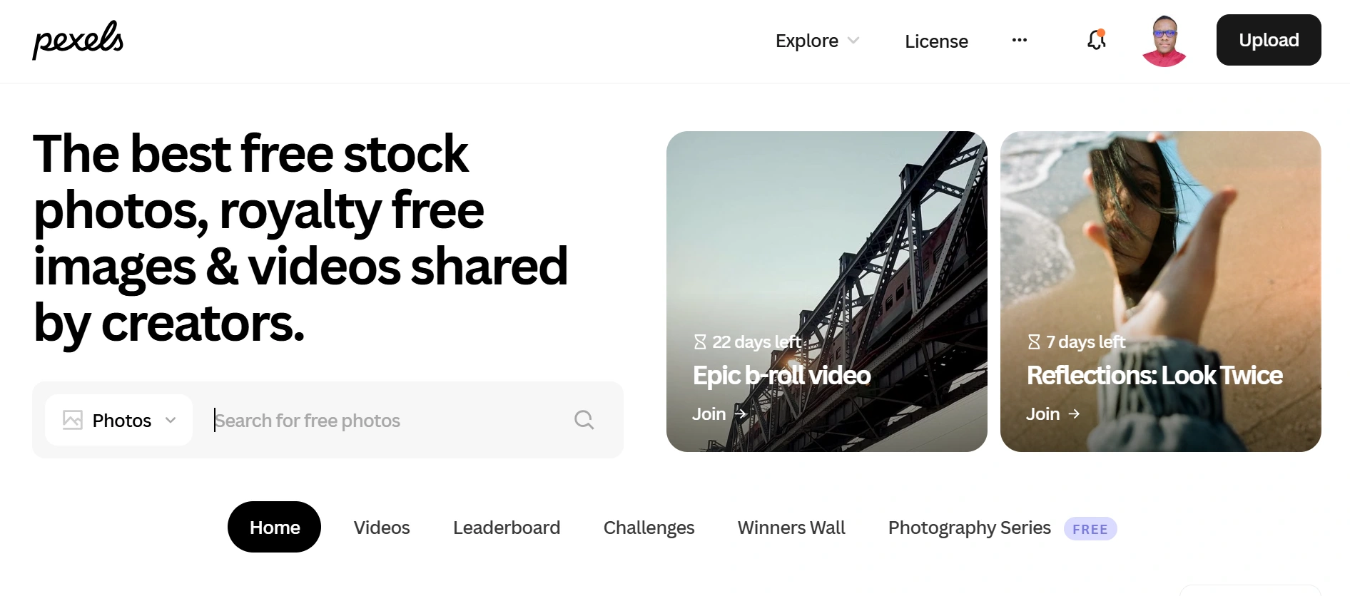 Pexels webpage