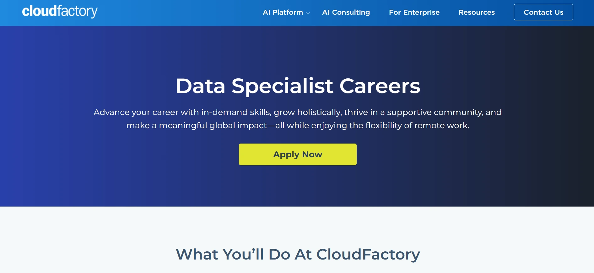 ClaudFactory data specialist career page.