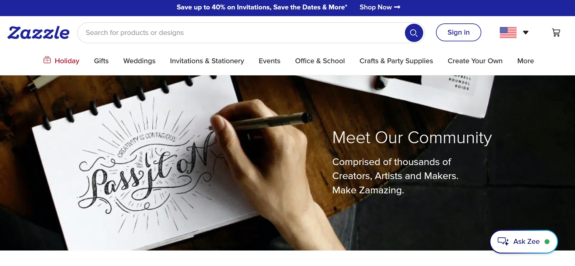 Zazzle webpage