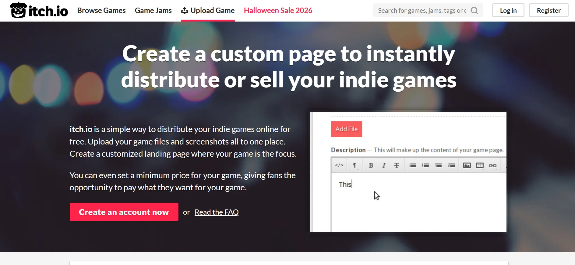 itch.io webpage